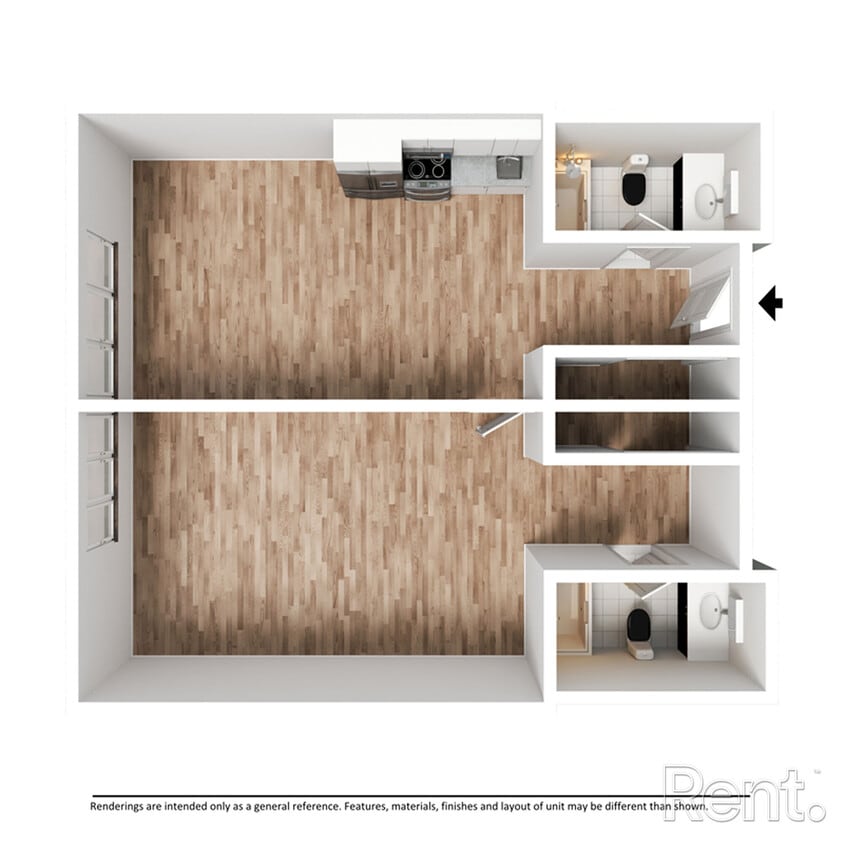 Floor Plan - 1 Bedroom +  2 Bath