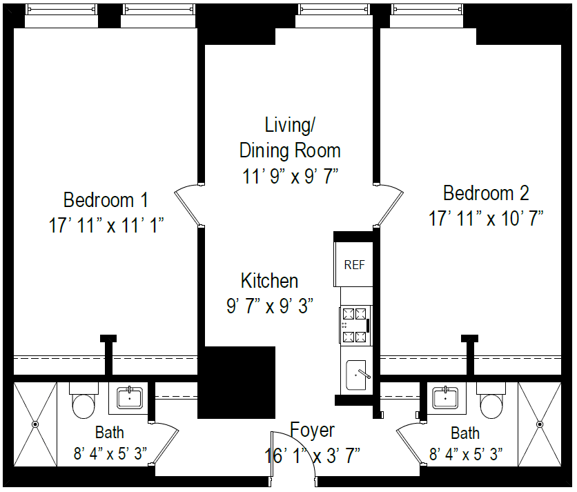 Floor Plan - 2 Bed, 2 Bath - Style E