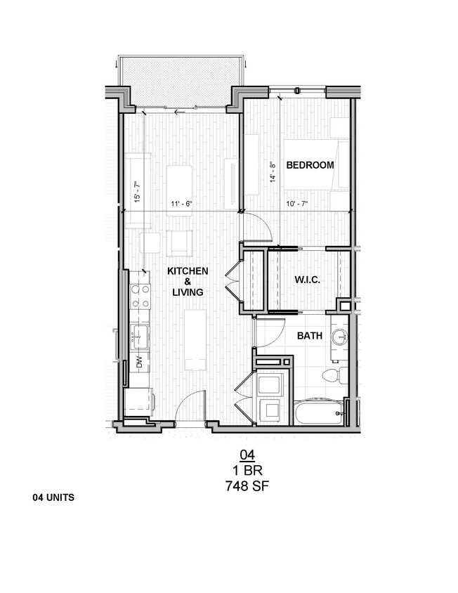 Floor Plan - One Bedroom 748 SF