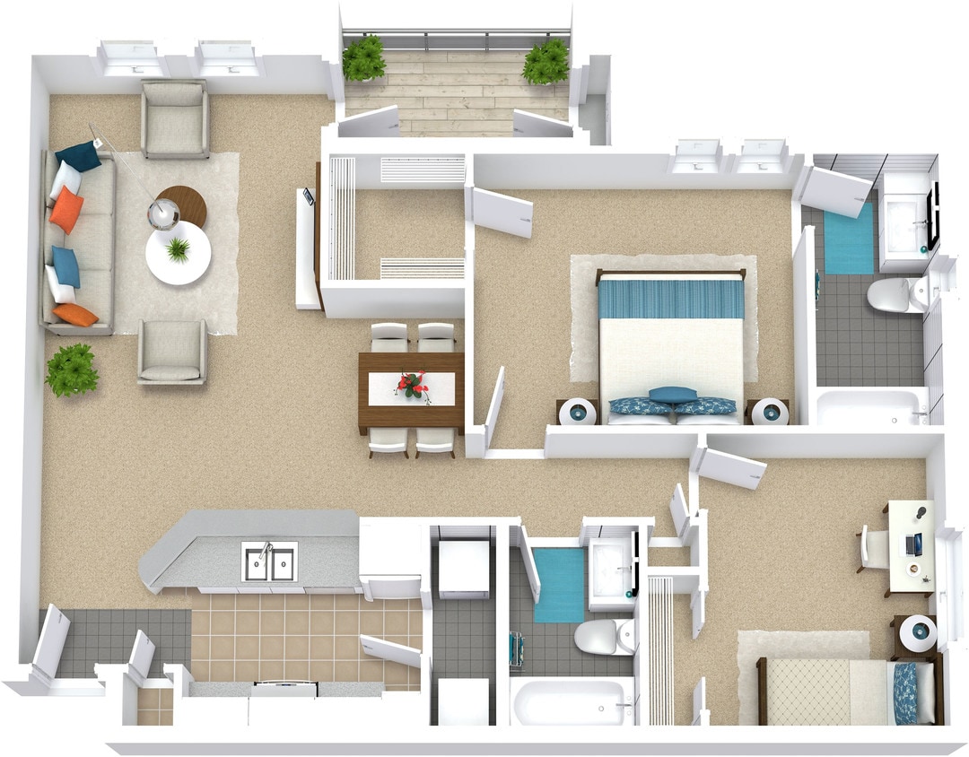 Floor Plan - 2x2 955sf Classic - B2