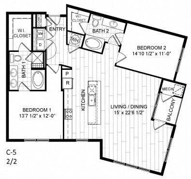 Floor Plan - 2 Bed, 2 Bath - C5