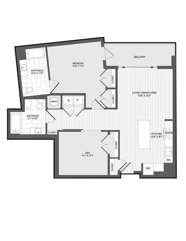 Floor Plan - 1 Bed2 Bath Den-H 1.5F
