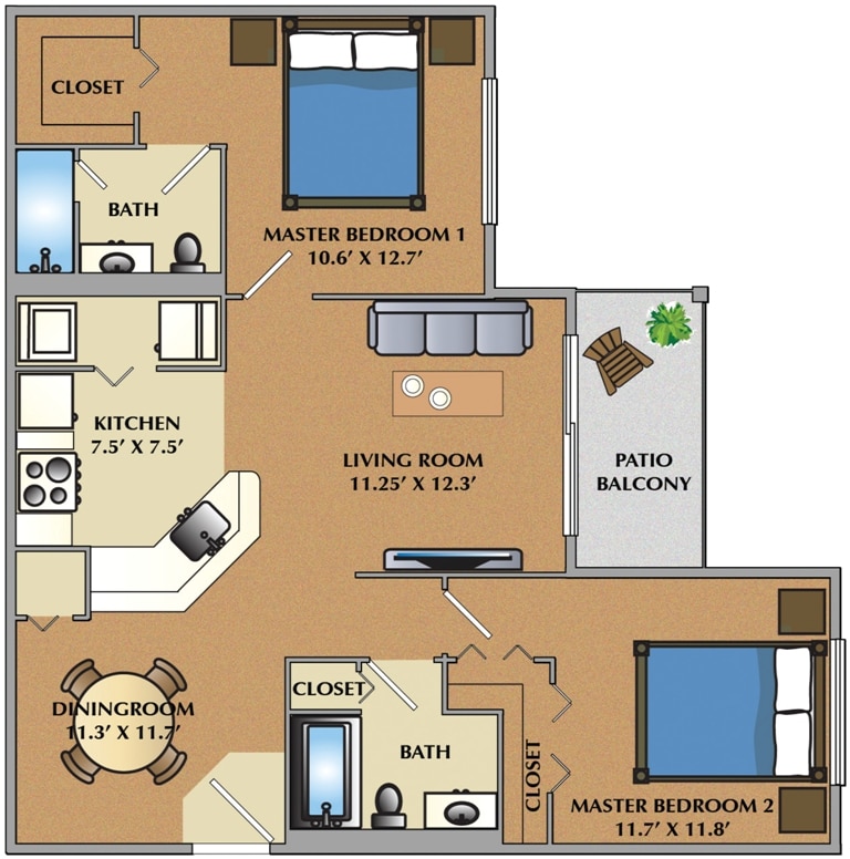 Floor Plan - 2 Bedroom / 2 Bath