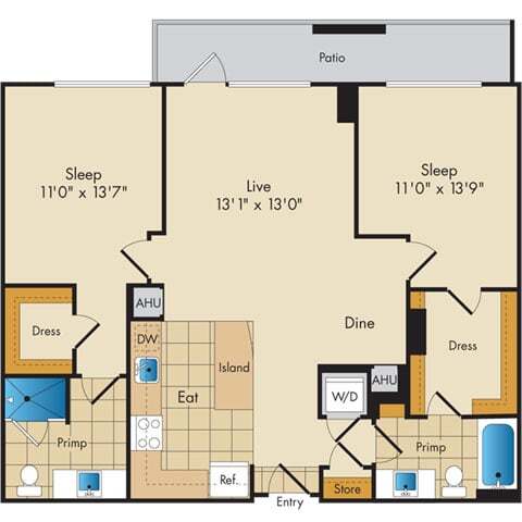 Floor Plan - 2 Bed 2 Bath-B1b