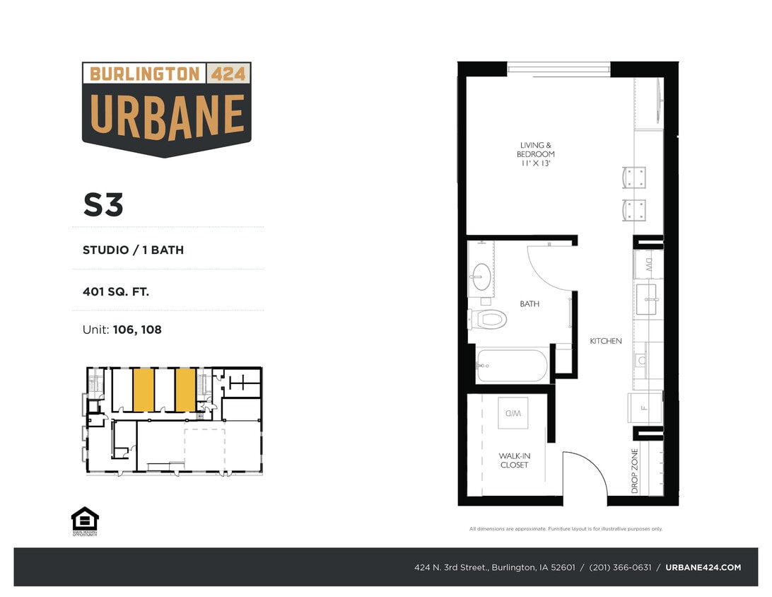 Studio Model S3 Floor Plan - S3 - Studio / 1 Bath 