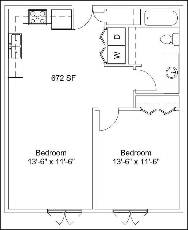 Floor Plan - CP2 - 1 Bed/1 Bath | 672 SF