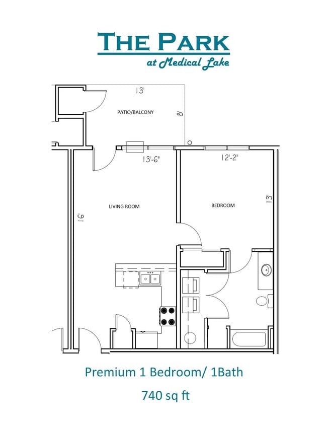 Floor Plan - Premium 1 Bed/1Bath - Wetland View