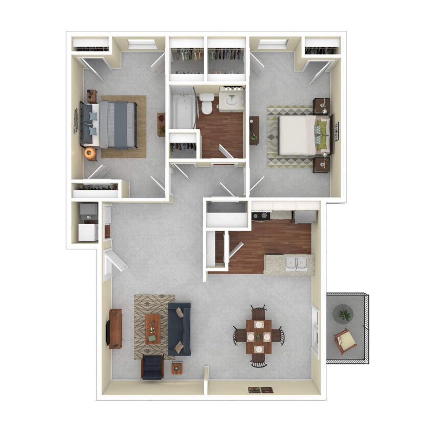 Waters Edge 2x1 B w furniture - 2 Bedroom B