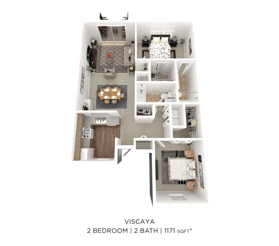 Floor Plan - Two Bedroom 2 Bath-1171 sqft