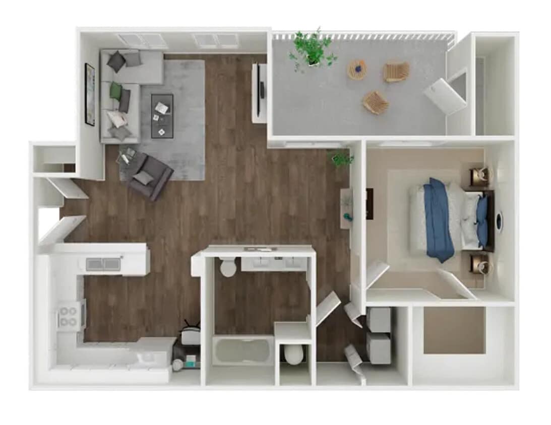 Floor Plan - 1BD, 1BTH B