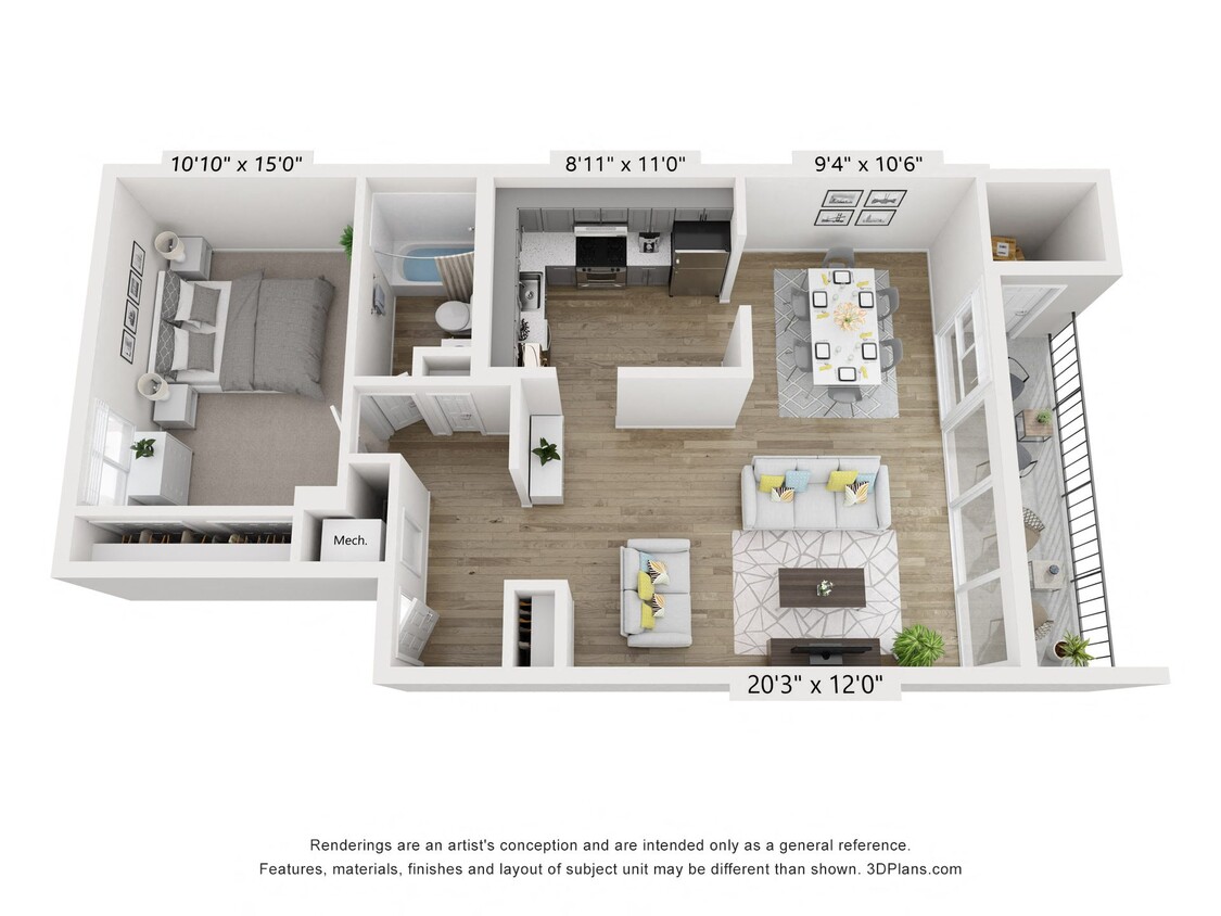Floor Plan - C - 1BR 1BA (770sf)