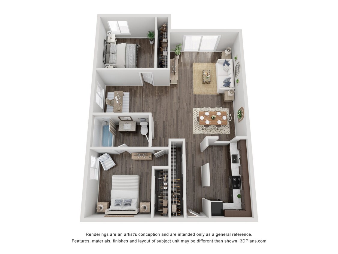 Floor Plan - B3 - 2 Bed 1 Bath w/ Den