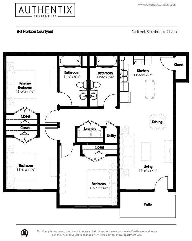 Floor Plan - 3-2 BR Horizon Courtyard