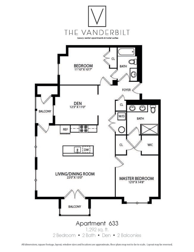 Floor Plan - 2 Bed - 2 Bath - Den - 2 Balconies