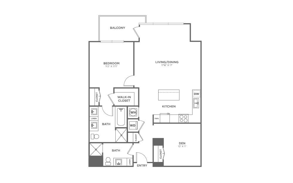 One Bedroom One Bath With Den (1,049 SF) - One Bedroom One Bath With Den (1,049 SF)