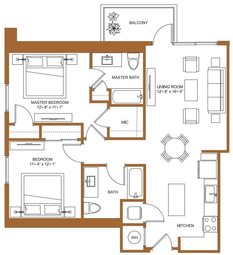 Floor Plan - 2 Bed/2 Bath-B1