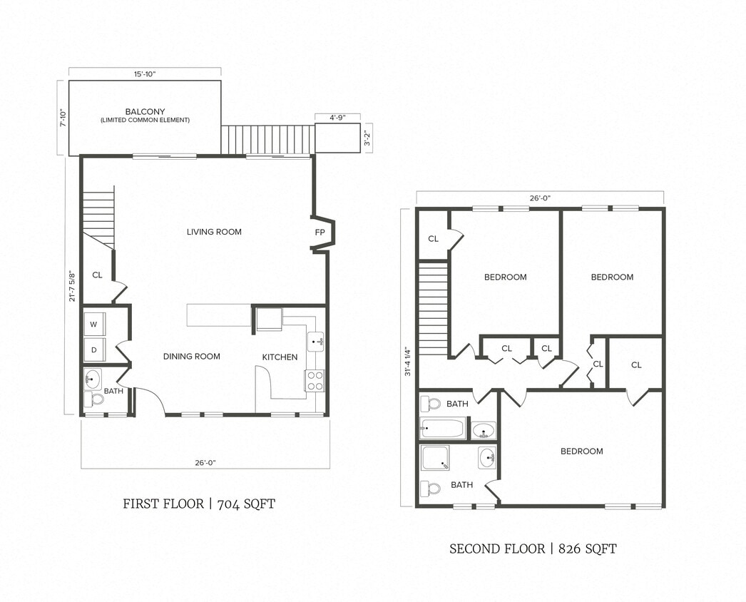 Floor Plan - (R0D2R) 3 Bedroom, 2.5 Bath Duplex