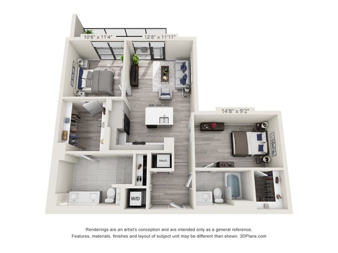 Two Bedroom Two Bath (942 SF) - Two Bedroom Two Bath (942 SF)