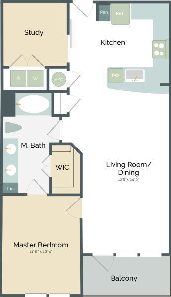 Floor Plan - B1A 1x1 969sf