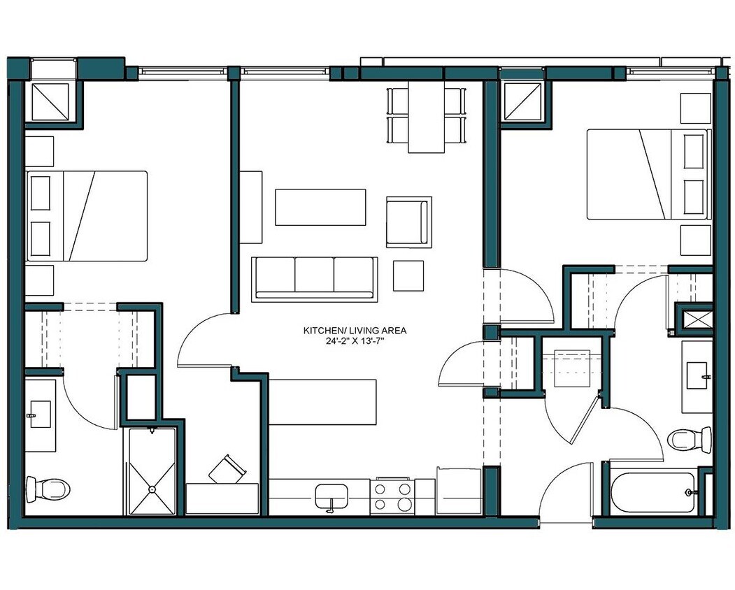 Floor Plan - 2 Bed/2 Bath-D1A