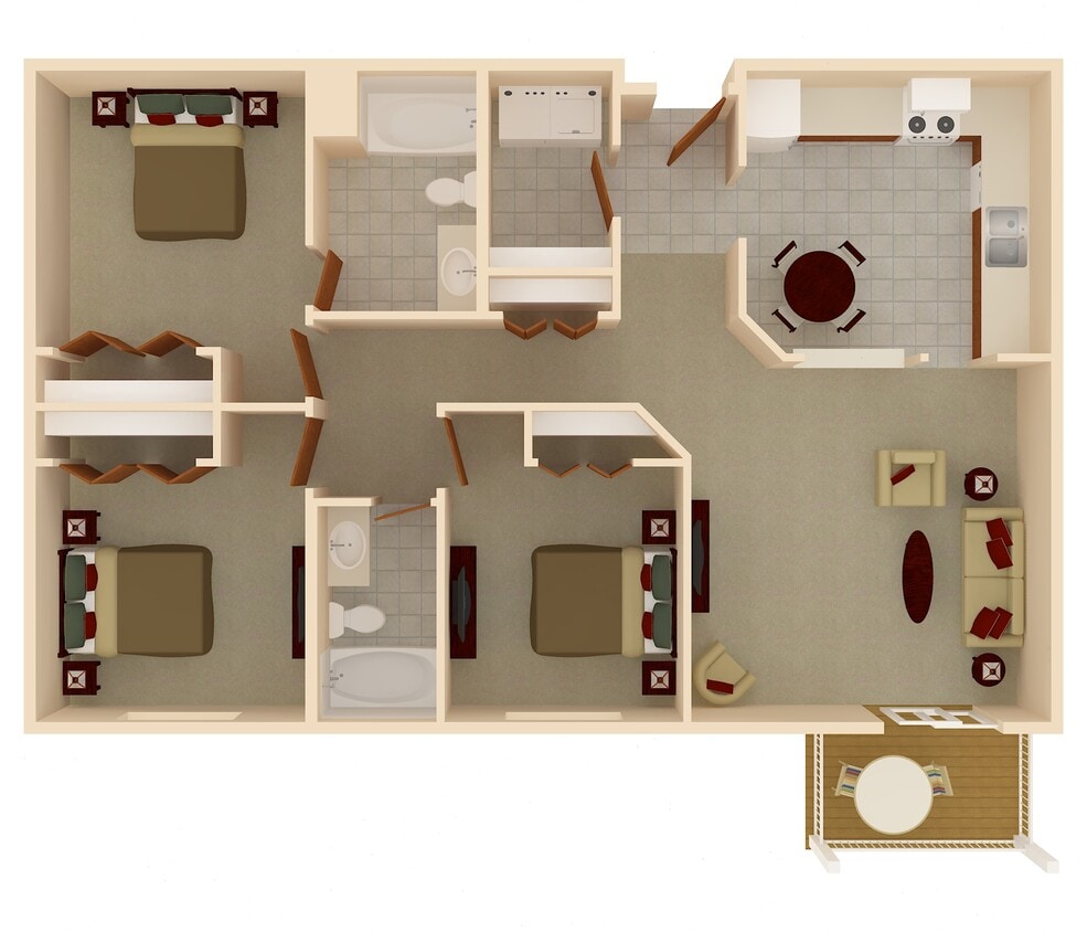 Floor Plan - Partially Renovated - 3 Bedroom 2 Bathroom