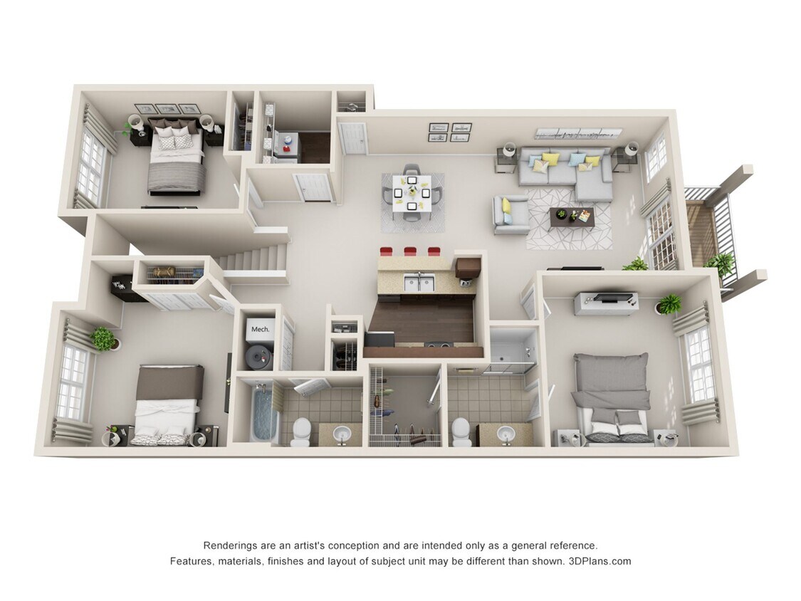 Floor Plan - 3 Bedrooms 2 Baths Second Floor with Attached G...