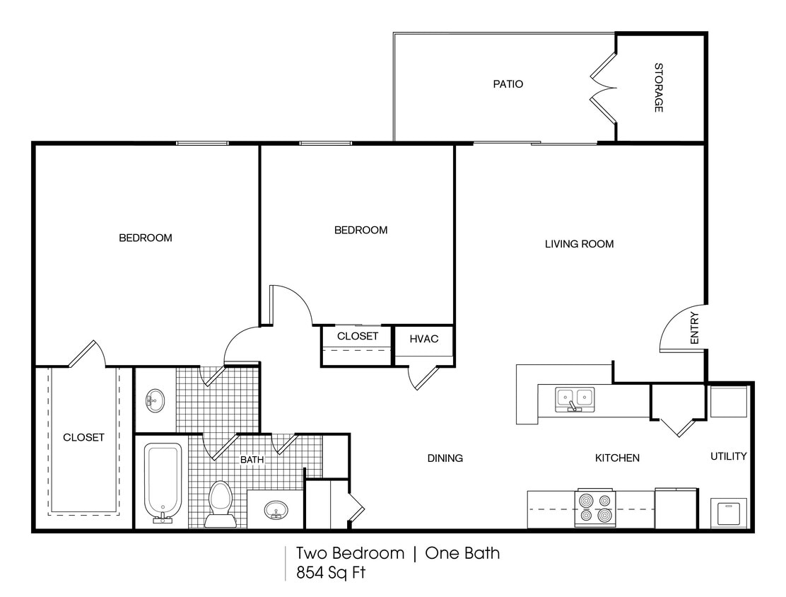FP_Timber Ridge_B5_854 SF.jpeg - 2 bedroom 1 bath