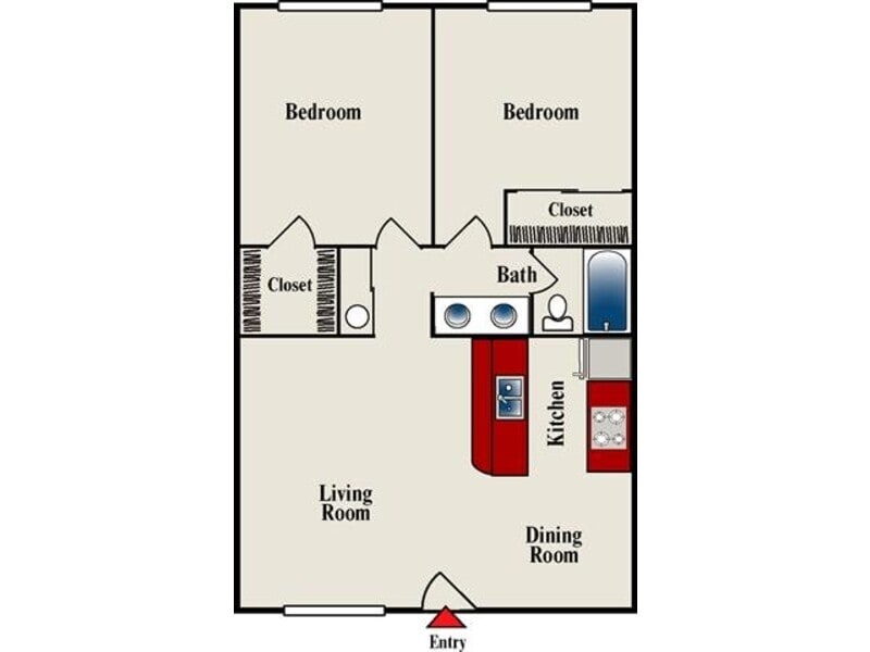 Floor Plan - 2 Bed 1 Bath