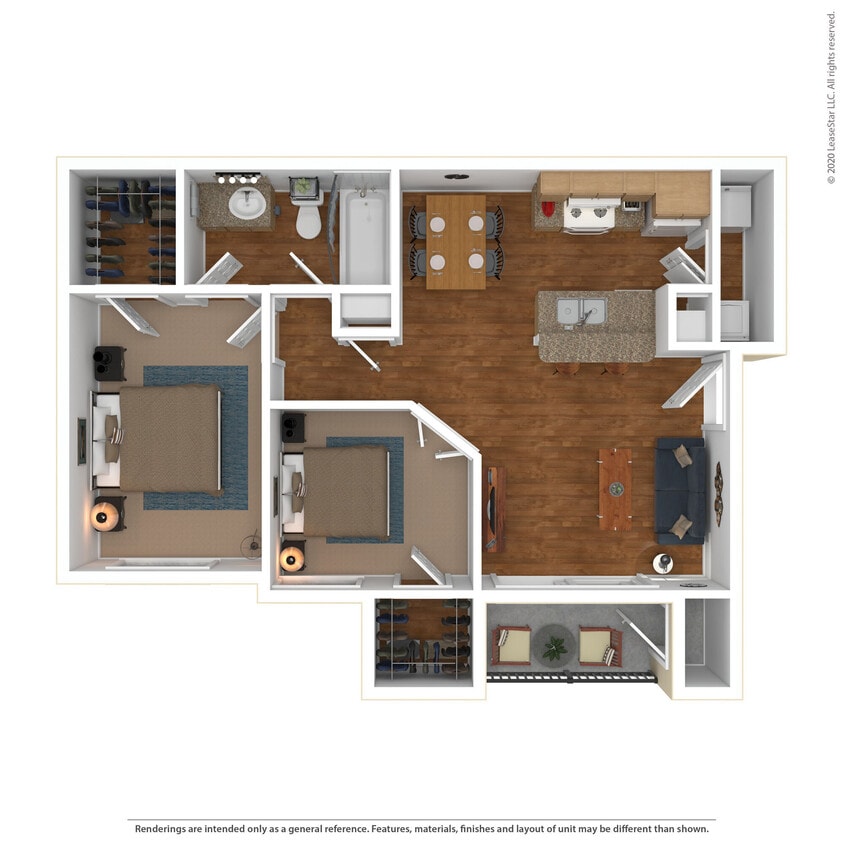 Floor Plan - 2 Bed 1 Bath 980 SqFt (905 Net)