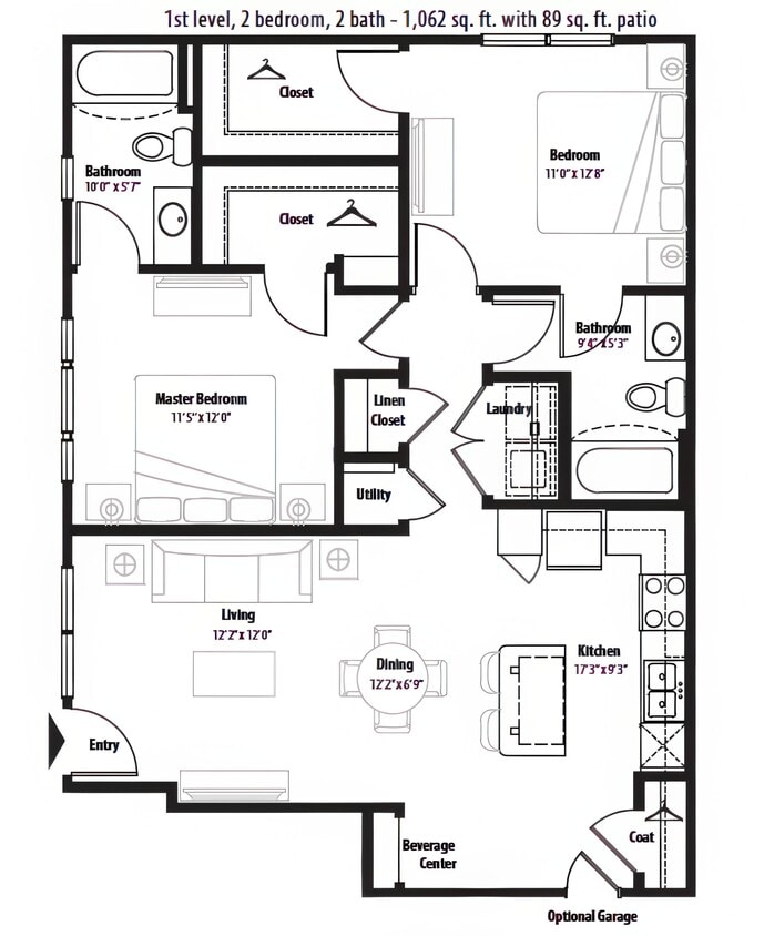 Floor Plan - 2 Bedrooms, 2 Bathrooms