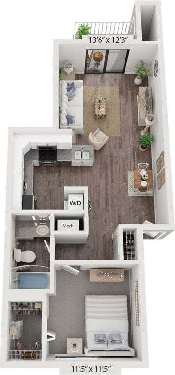 Floor Plan - One Bedroom One Bath Renovated