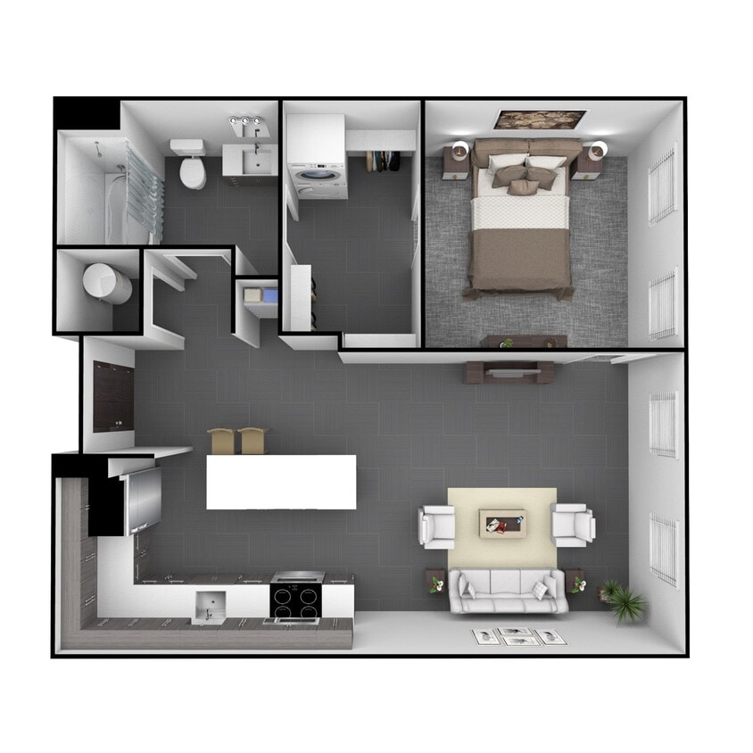 Floor Plan - 1 Bedroom, 1 Bathroom 724 SF