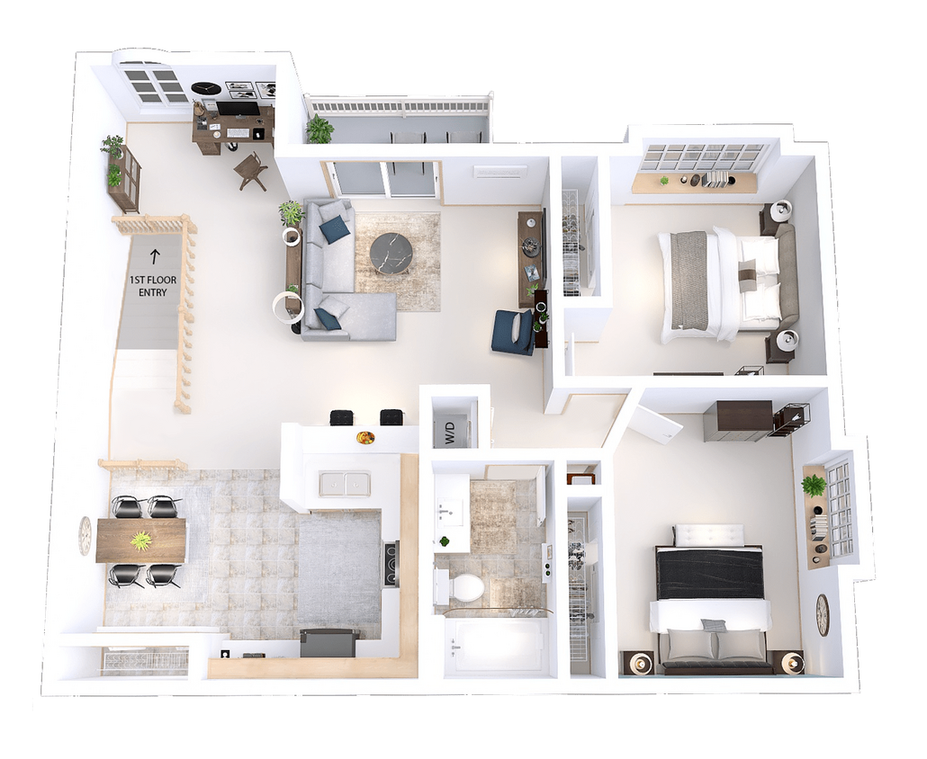 Floor Plan - Rivershire Addition - 2 Bed, 1 Bath + Den Upper