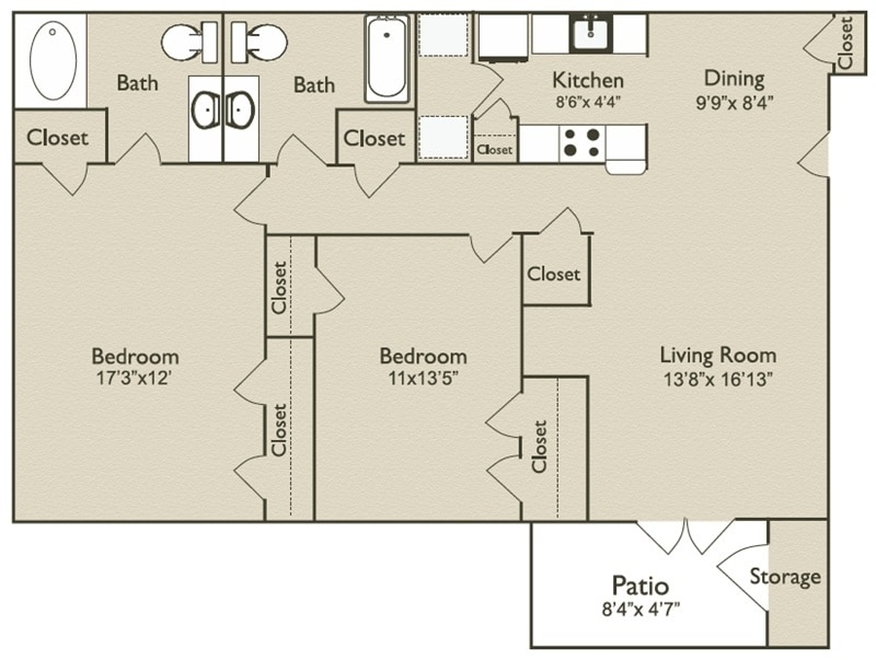 Floor Plan - 2 Bedrooms, 2 Bathrooms