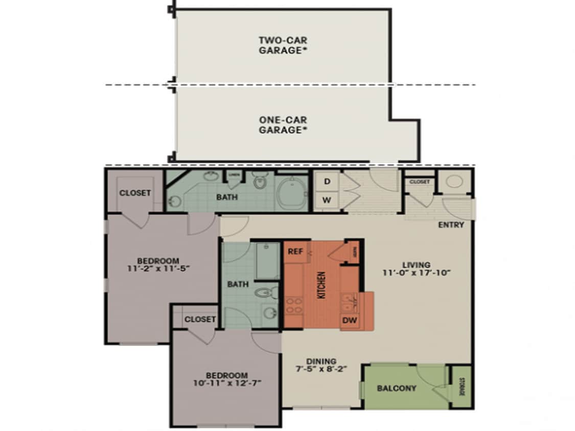 Floor Plan - 2 Bedroom, 2 Bath 1165 sqft E2
