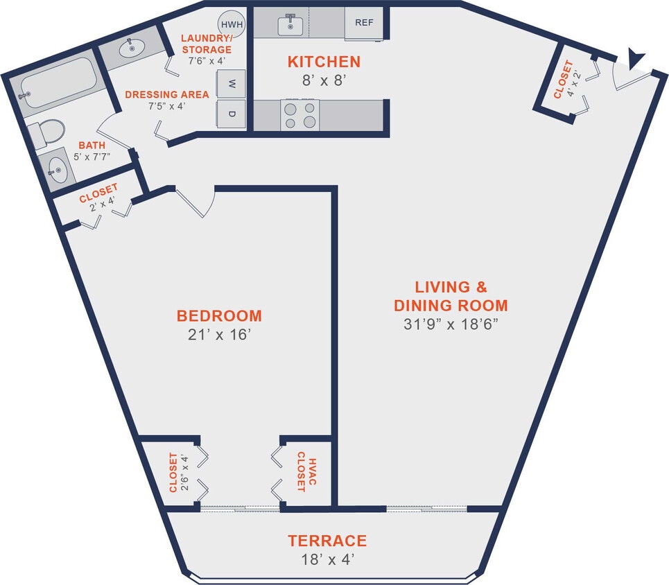 Floor Plan - The Hamilton | 1 Bed | 1 Bath