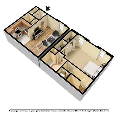 Floor Plan - 1 bedroom 1.5 bath  Townhome