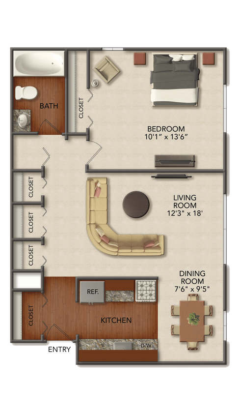 Floor Plan - 1 Bedroom, 1 Bathroom - Deluxe