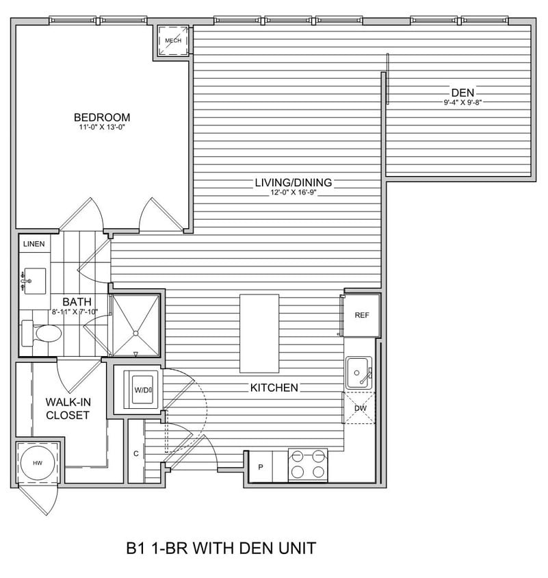 Floor Plan - 1 Bed/1 Bath Den-B1