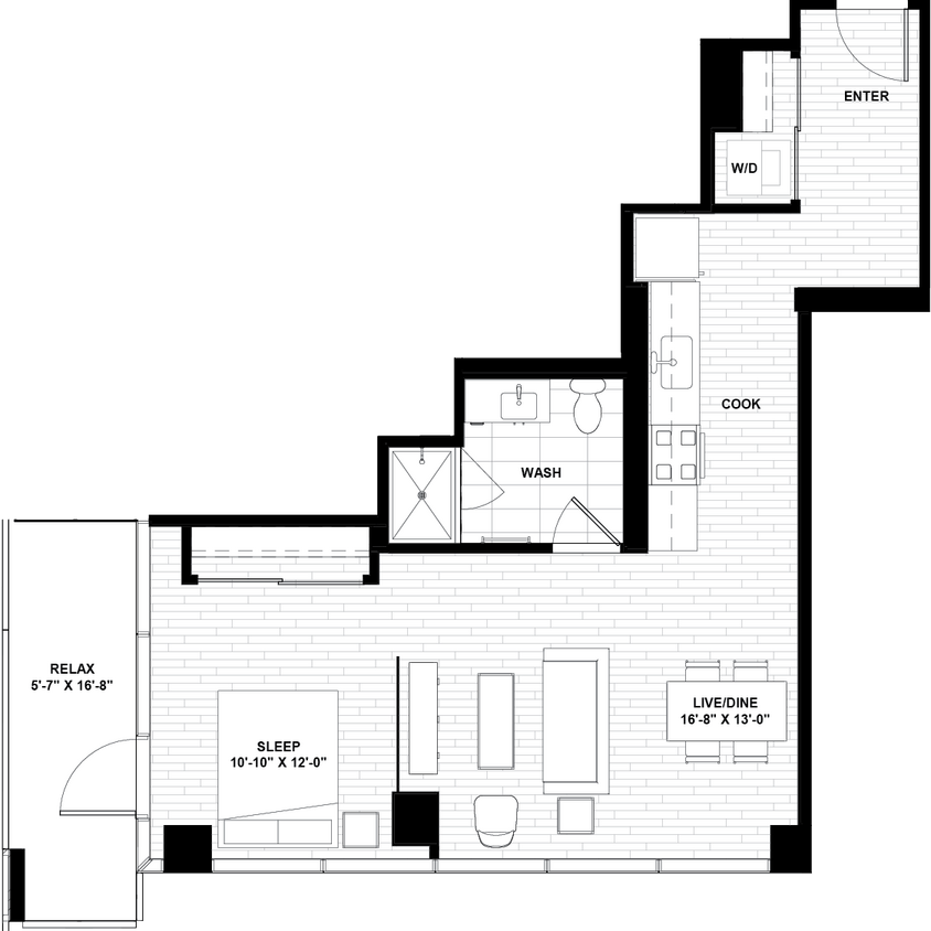 Floor Plan - One Bed 1910
