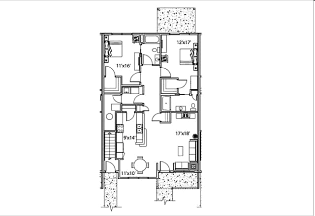 2BR/2BA - First Floor