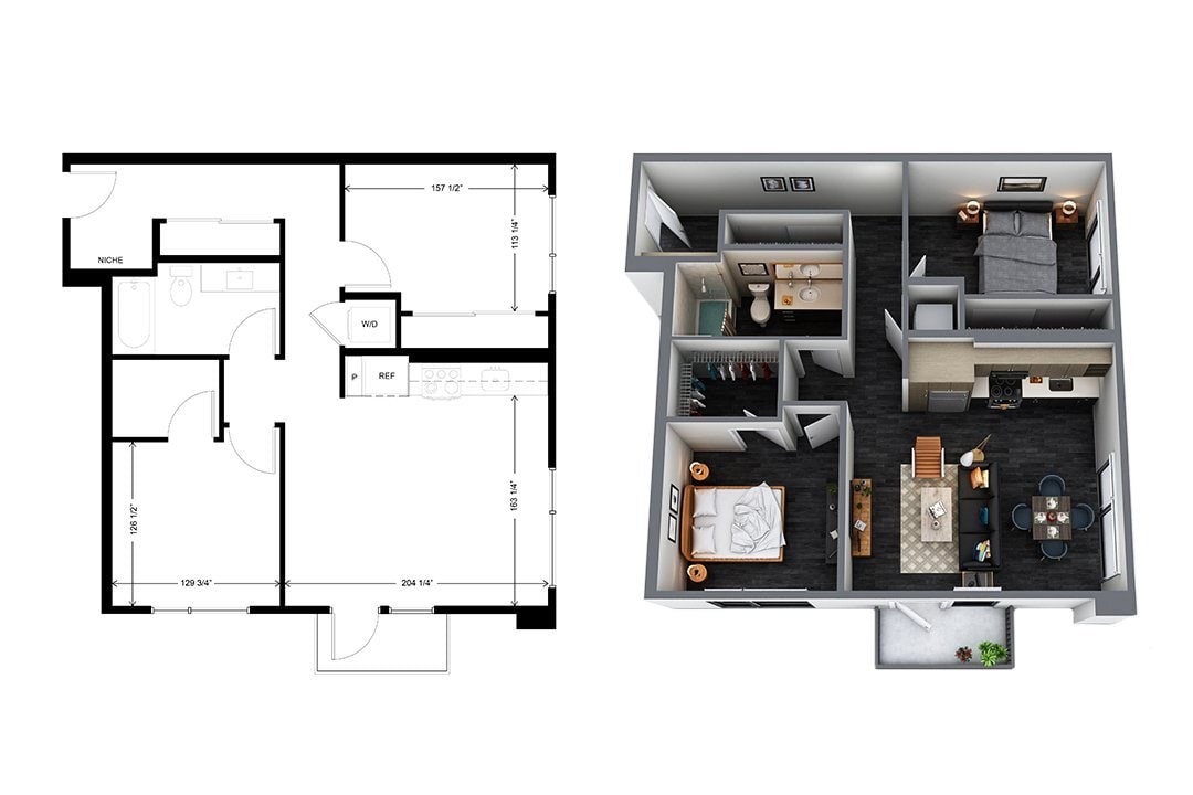 Floor Plan - b1 2 Bedroom 1 Bathroom