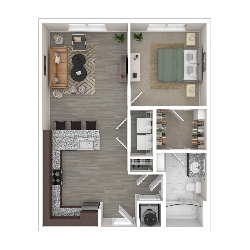 Floor Plan - Wright (1x1 622 Sq. Ft.)