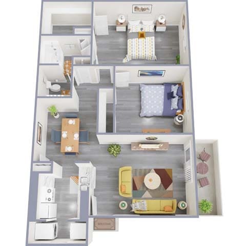 Floor Plan - 2 Bedroom x 1 Bath D