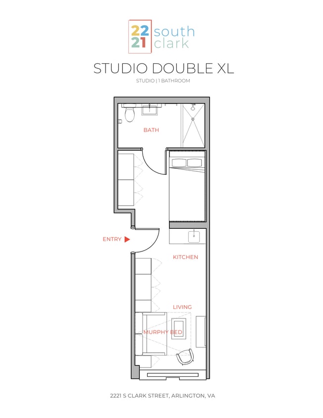 Studio Double XL Floor Plan - Studio 1 Bath - B