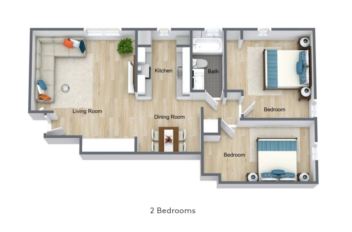 Floor Plan - Two Bedroom, One Bathroom