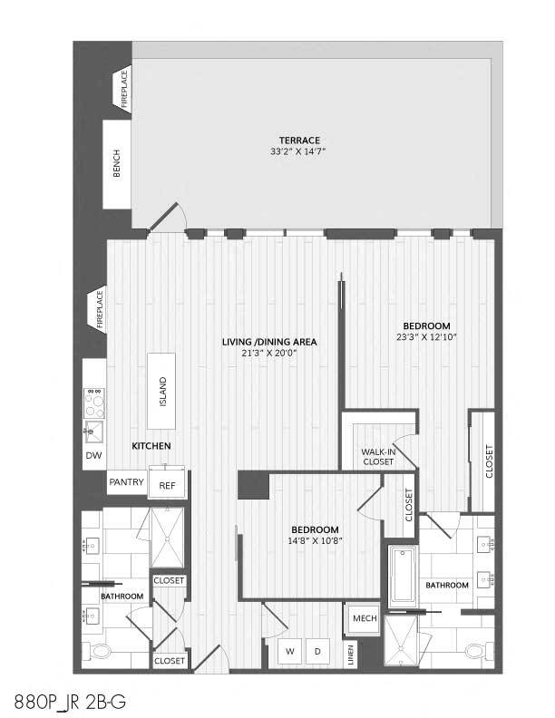 Floor Plan - 1 Bed/2 Bath Den-JR 2B-G_880 P