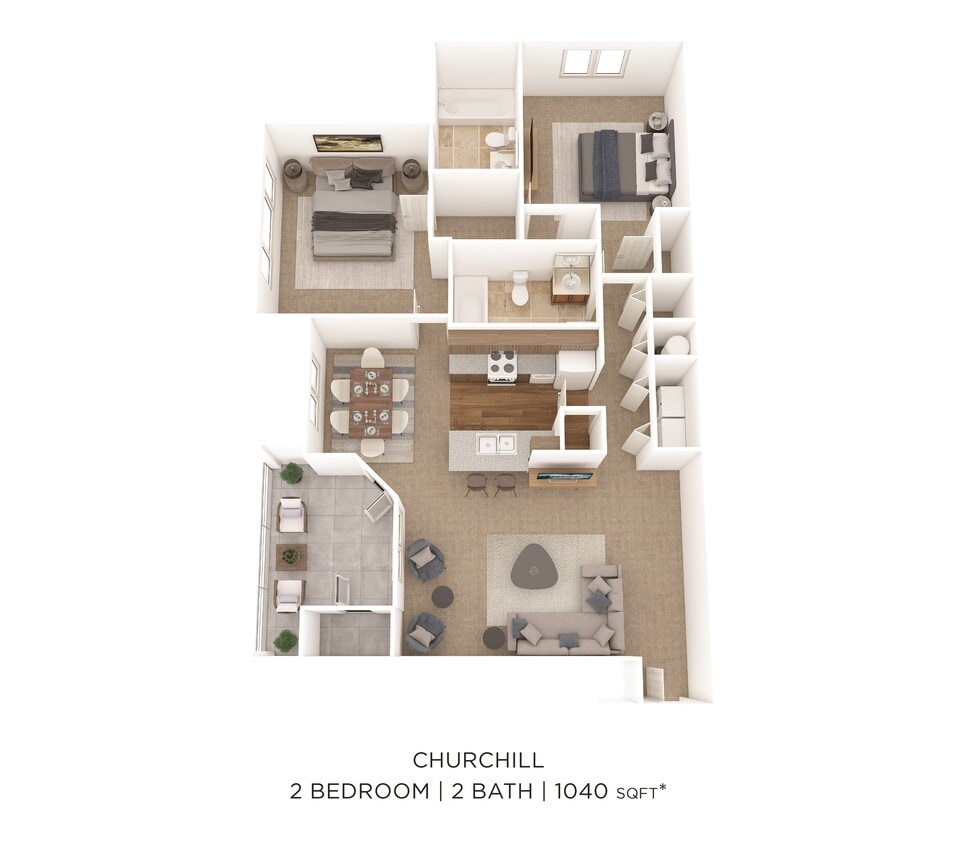 Floor Plan - Two Bedroom 2 Bath-1040 sqft
