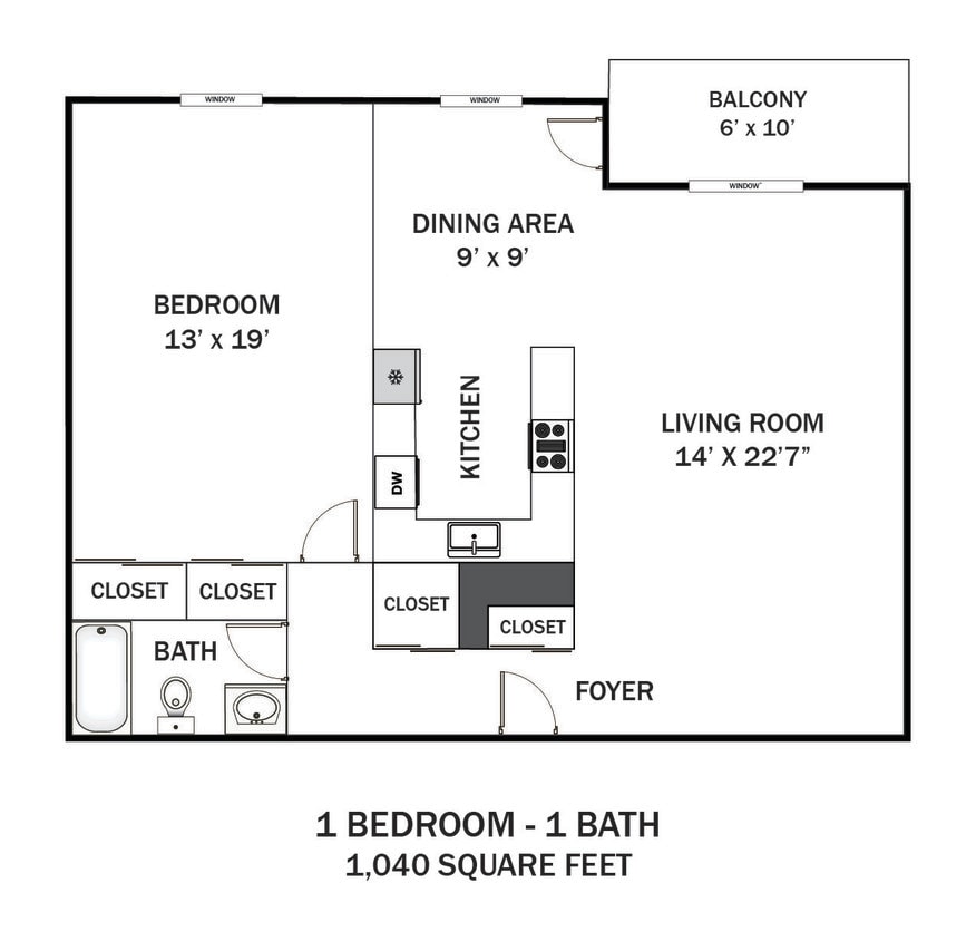 Floor Plan - 1 Bedroom 1 Bath S