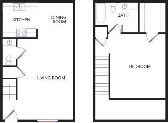 Floor Plan - 1 Bed 1.5 Bath Loft